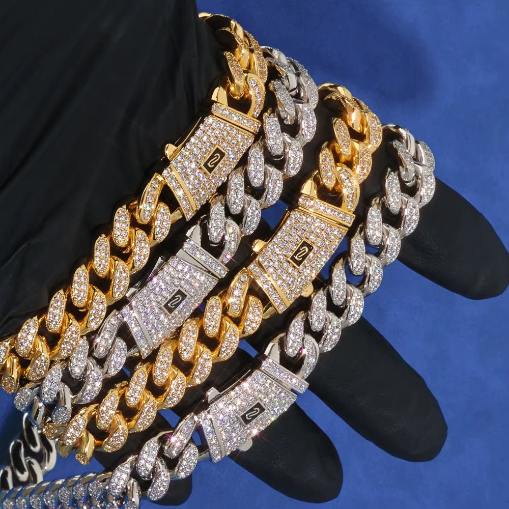 12Mm Cuban Link Necklace 925 Sterling Silver VVS Moissanite Iced Out Bling Hip Hop Jewelry Luxury - MCROONS.COM