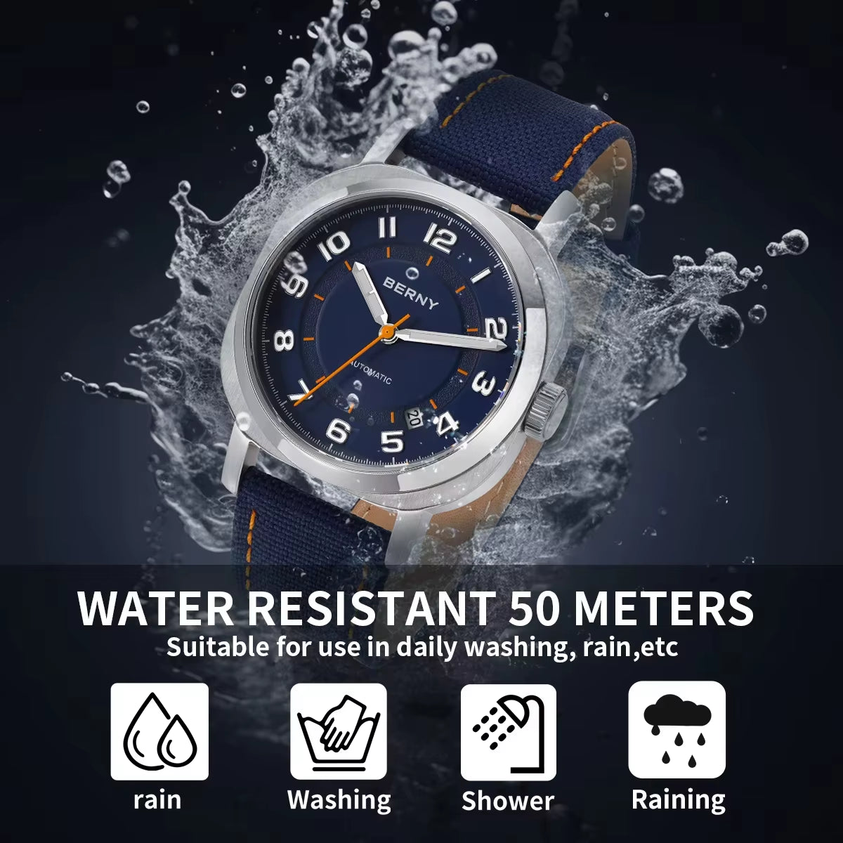 Mechanical Watch for Men Pillow 38Mm Case Cushion Sapphire Super Luminous Hands Wristwatch Canvas Calendar Watch for Men