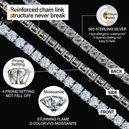 Wholesale Luxury Men Women Hip Hop Fine Jewelry 2Mm 3Mm 4Mm 5Mm Diamond 925 Silver Bracelet VVS Moissanite Tennis Chain Necklace