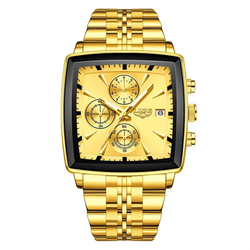 LIGE 89208 2025 Fashion Square Mens Watch Business Watches Men Waterproof Luminous Chronograph Quartz Wristwatches Reloj Hombre