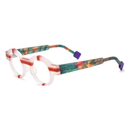 Vintage Colour-Block Round Optical Glasses Frame - White - MCROONS