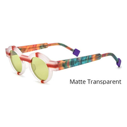 Vintage Colour-Block Round Polarized Sunglasses - Transparent Yellow Lens - MCROONS