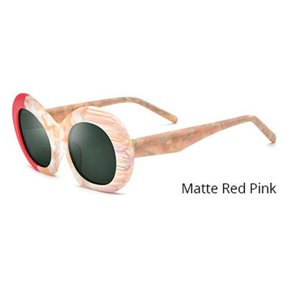 Oversized Matte Acetate Round Polarized Sunglasses - Red Pink Dark Green Lens - MCROONS
