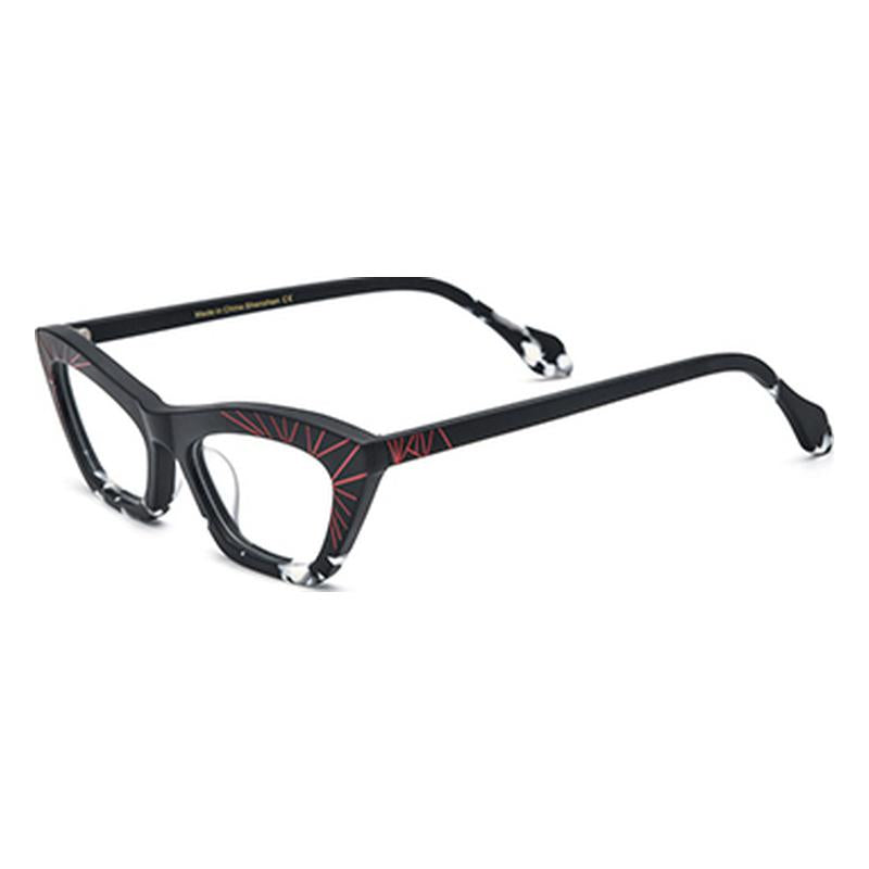 Retro Sunburst Acetate Cat Eye Optical Glasses Frame - Black - MCROONS
