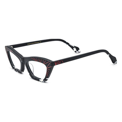 Retro Sunburst Acetate Cat Eye Optical Glasses Frame - Black - MCROONS