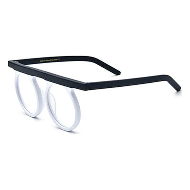 Oversized Vintage Multicolour Acetate Round Optical Glasses Frame - White - MCROONS