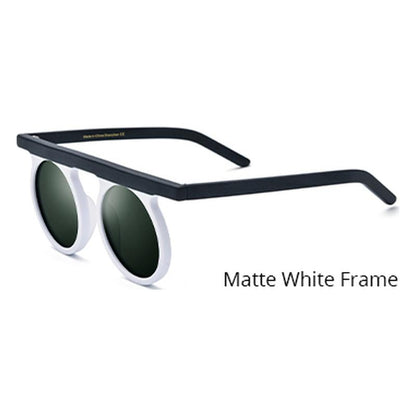 Oversized Vintage Round Polarized Sunglasses - White Dark Green Lens - MCROONS