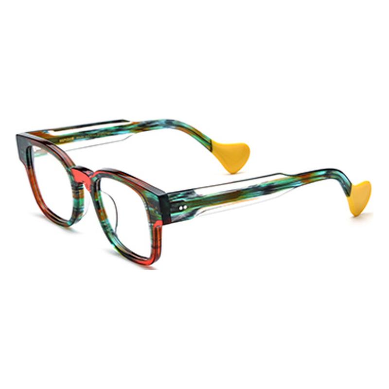 Vintage Multicolour Acetate Square Optical Glasses Frame - Red - MCROONS