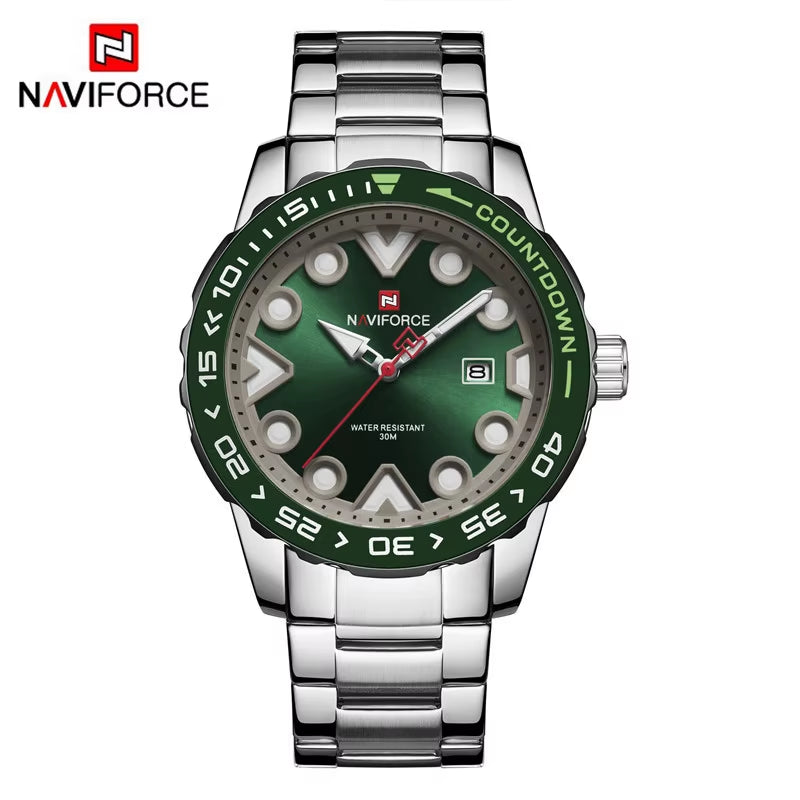 Preferred NF9178 Rotating Bezel Butterfly Double-Sided Buckle 44.5Mm Luminous Scale Steel Band Quartz Watch for Men