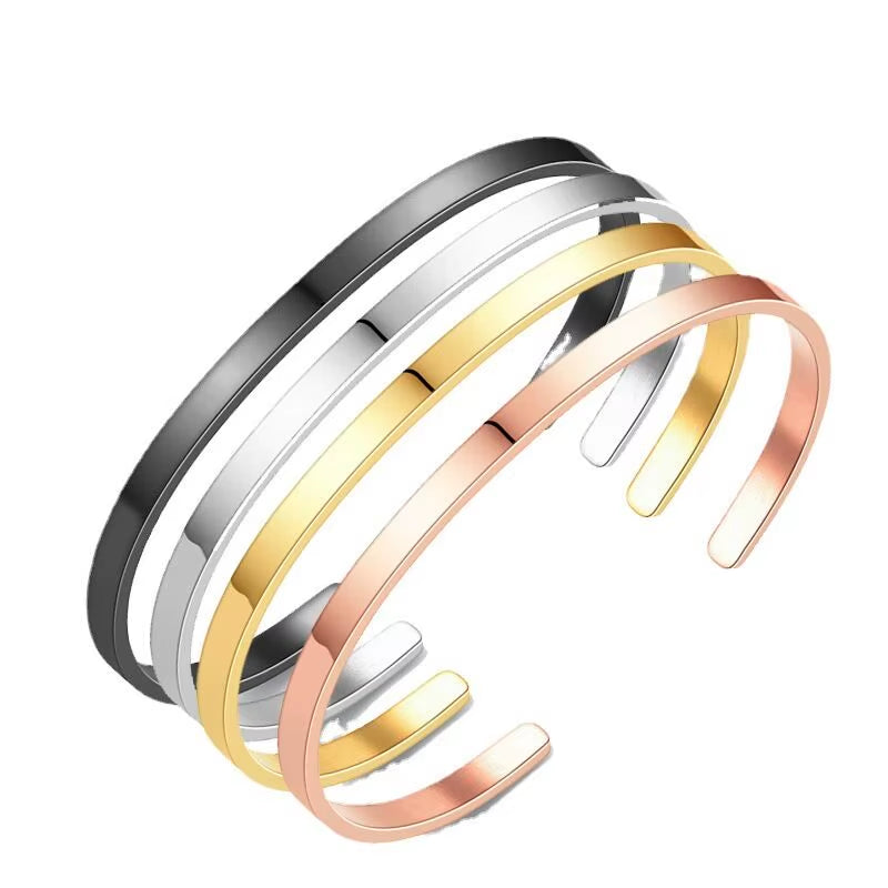 5Mm Wholesale Custom Engrave Stainless Steel Expandable Open Cuff Bangle Non Tarnish 18K Gold Plated Cuff Men Bracelet Bangle