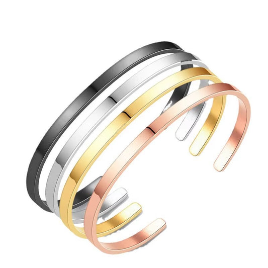 5Mm Wholesale Custom Engrave Stainless Steel Expandable Open Cuff Bangle Non Tarnish 18K Gold Plated Cuff Men Bracelet Bangle