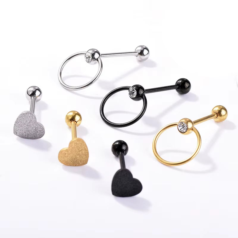 European and American Tongue Rings Fashion High Quality Stainless Steel Heart Shape Tongue Rings Jewelry