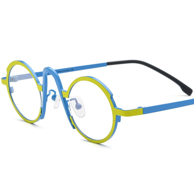 Colourful Titanium Round Glasses Frame - MCROONS - Matte Blue Yellow