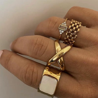 18K PVD Gold Plated Waterproof Tarnish Free Statement Unisex Chunky Cross Stainless Steel Couple Open Rings Jewelry Women - MCROONS.COM