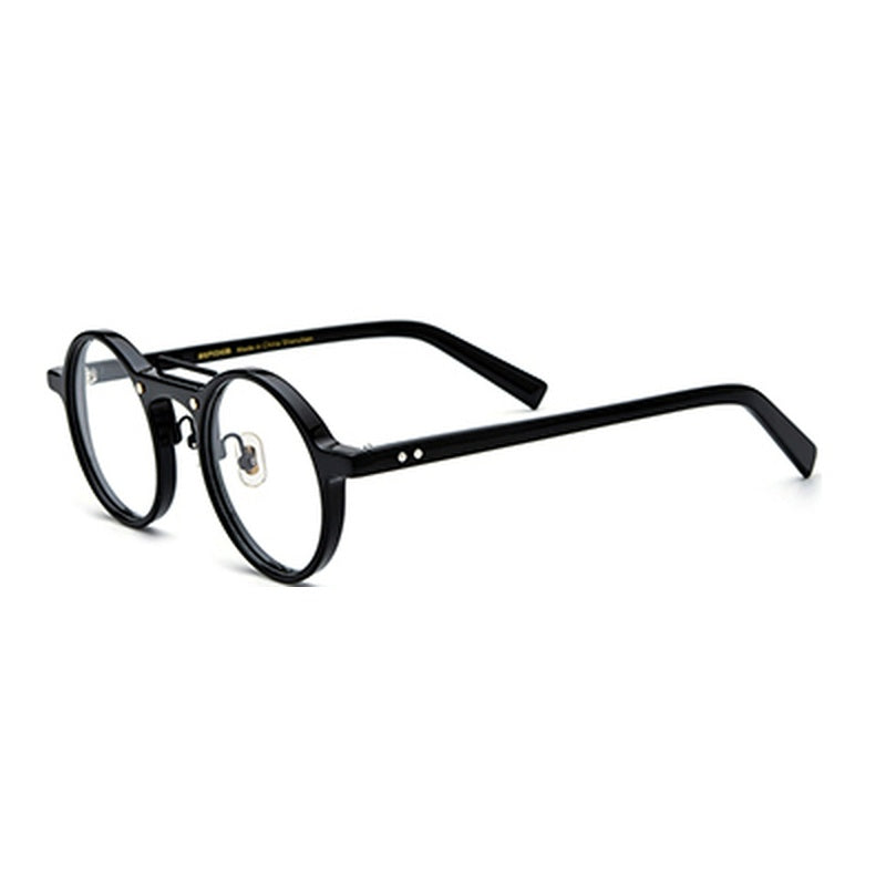 Retro Tortoiseshell Round Acetate Optical Glasses Frame - Black - MCROONS