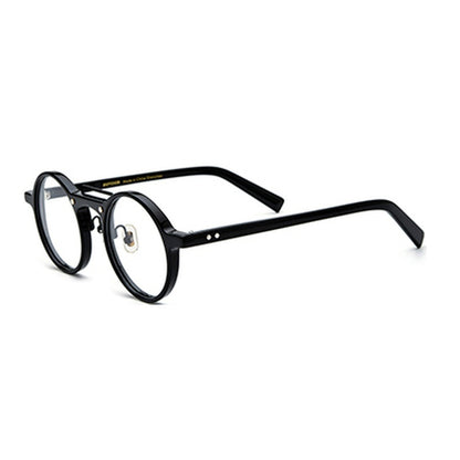 Retro Tortoiseshell Round Acetate Optical Glasses Frame - Black - MCROONS