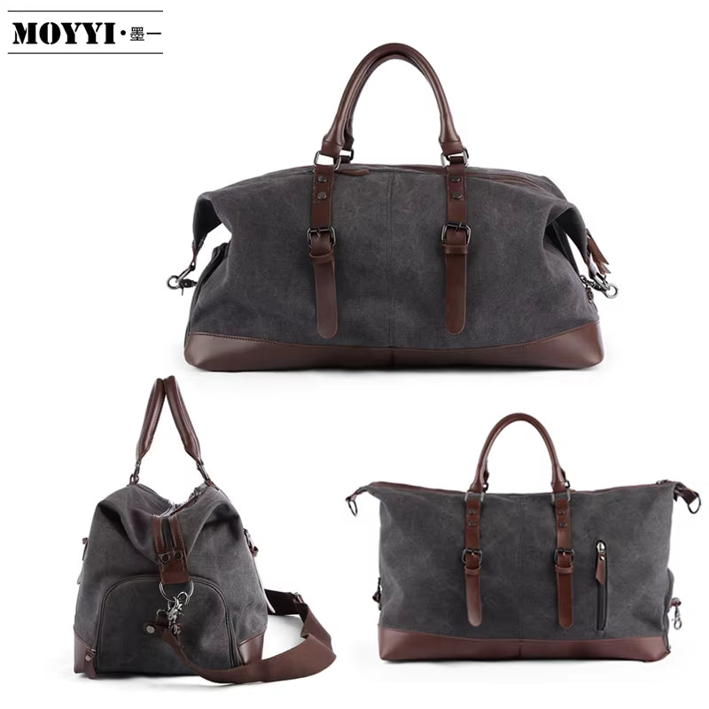 Duffle Bag for Travel 40L Canvas Duffel Bag Carry on Leather Overnight Weekender Bag for Men