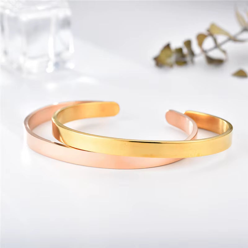 Wholesale Jewelry Custom Name Logo 18K Gold Silver PVD Plated 316L Stainless Steel Women C Open Cuff Bangle Bracelet Jewelry