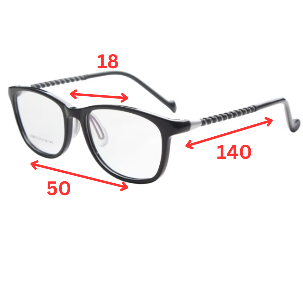 MCROONS Occhiali geometrici trasparenti per bambini - Montatura in nylon con aste a strisce dorate | Ragazzi e Ragazze | Rosa, nero, trasparente, azzurro e ciano