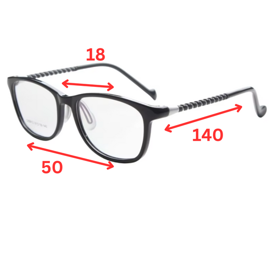 MCROONS Occhiali geometrici trasparenti per bambini - Montatura in nylon con aste a strisce dorate | Ragazzi e Ragazze | Rosa, nero, trasparente, azzurro e ciano