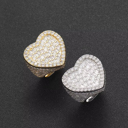 Nuoya Fine Jewelry Hip Hop Style Sterling Silver Ring with Iced Out Moissanite Heart Ring Design Gift