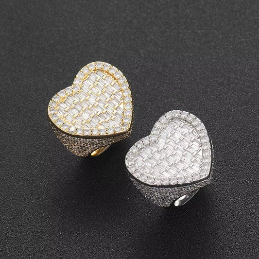 Nuoya Fine Jewelry Hip Hop Style Sterling Silver Ring with Iced Out Moissanite Heart Ring Design Gift