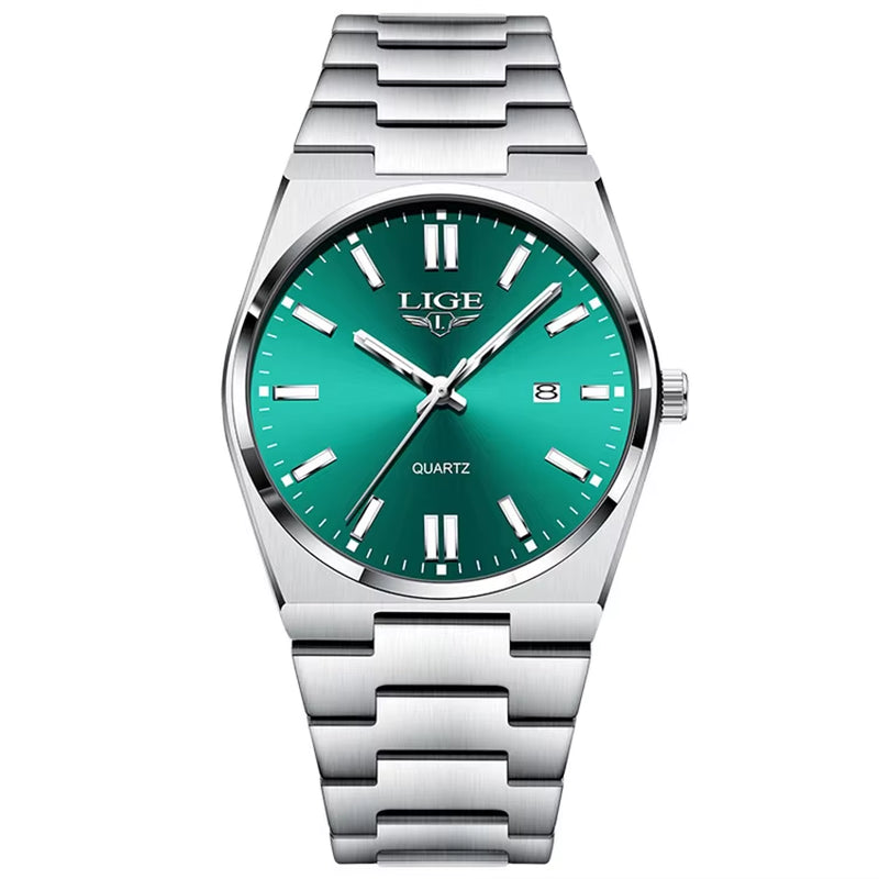 LIGE 89153 Watch for Man 3Atm Waterproof Luminous Date Week Stainless Steel Wristwatches Casual Quartz Men'S Watches Male Clock