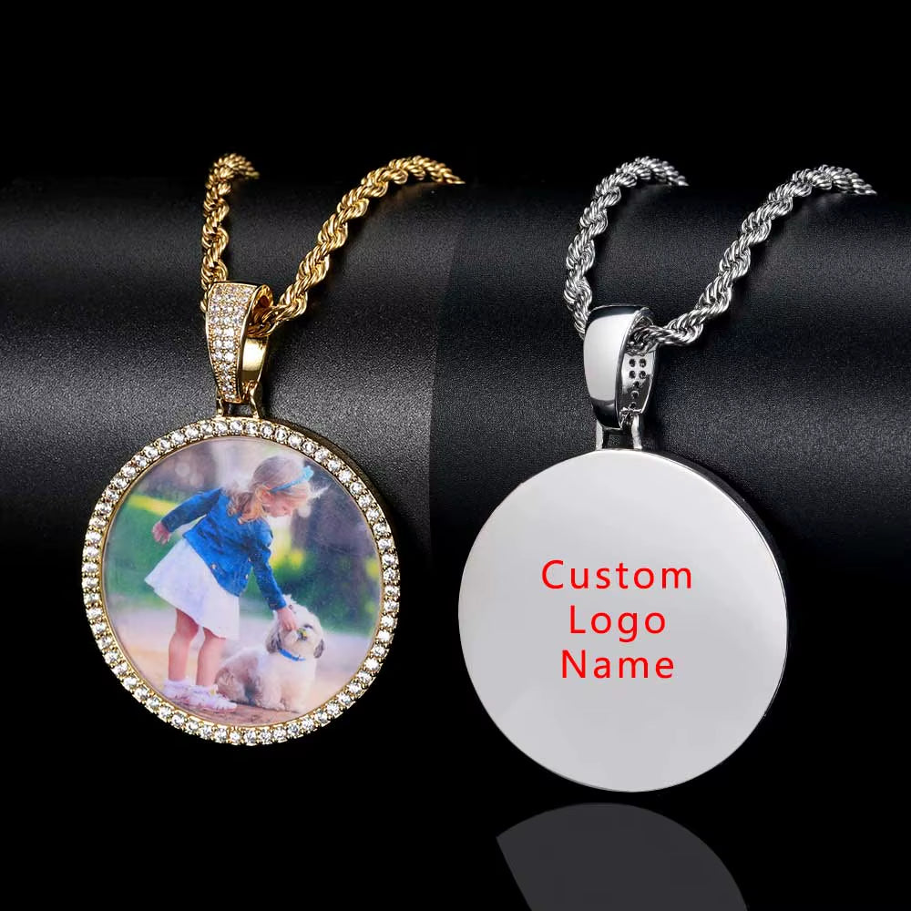 Nuoya Fine Jewelry Bling VVS Moissanite Custom Photo Pendant 925 Sterling Silver round Photo Frame Pendant for Men Women