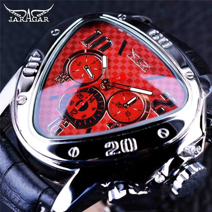 JARAGAR GMT951 Sport Racing Design Geometric Triangle Pilot Genuine Leather Men Mechanical Watch Luxury Automatic Wristwatches