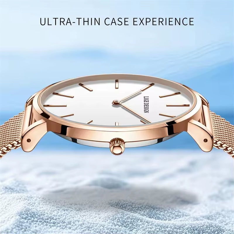 LIGE 89191 Elegant Women Watches Fashion Simple Ladies Quartz Clock Lady Wristwatch Waterproof Ultra-Thin Watch Relogio Feminino