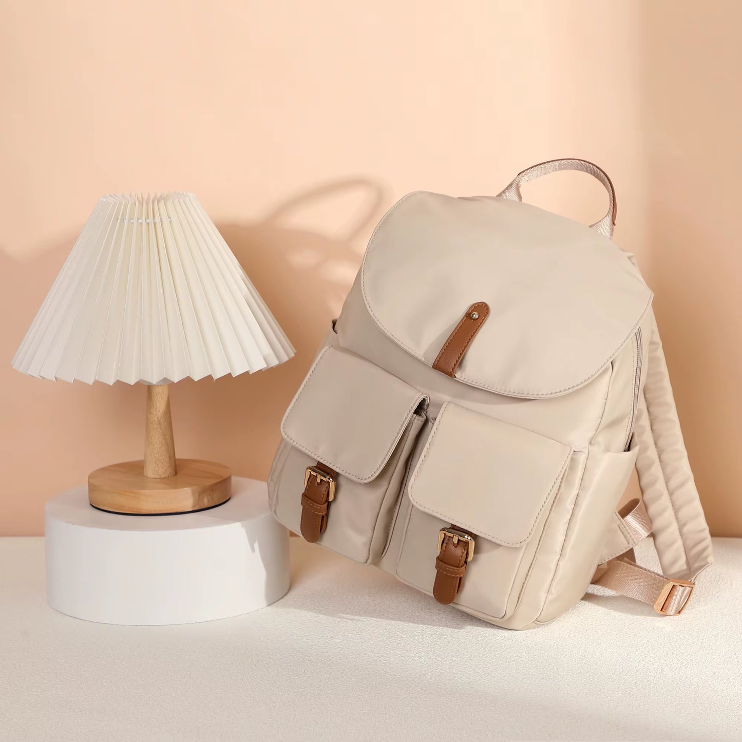 Simradia Anti-Theft Casual Nylon Beige Ladies Backpacks for Women Travel Backpack