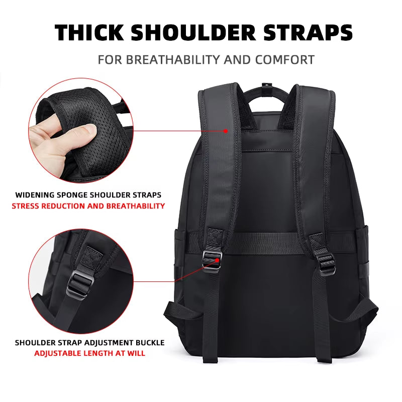 MOYYI Lightweight Casual Men'S School Backpack Student Black Waterproof Polyester Laptop Backpack for Man with Woven Logo