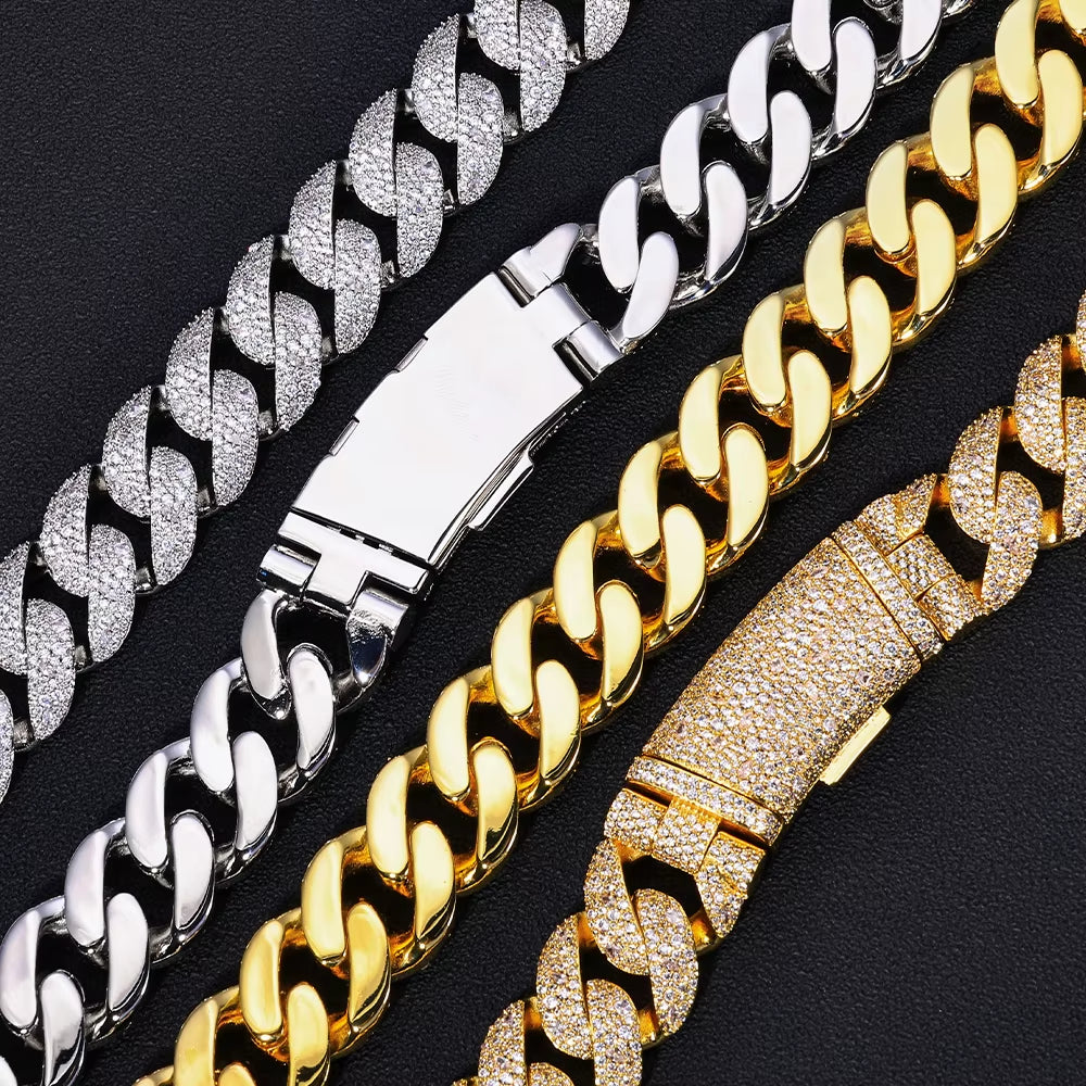 NUOYA Luxury Curved Flip Buckle Cuban Chain 22MM Iced Out Zircon Diamond Necklace for Men Women Hip Hop Jewelry