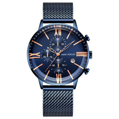 MINI FOCUS  Latest Design Arched Hook Buckle Stainless Steel Mesh Roman Numeral Scale Quartz Watch for Men