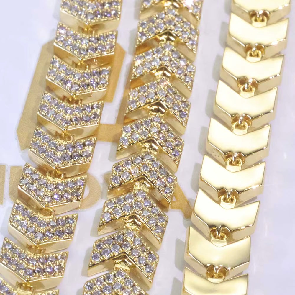 NUOYA Luxury Silver Plated Arrow Chain Necklace 8MM Micro Pave Cuban Full Iced Out Cubic Zirconia Hip Hop Jewelry