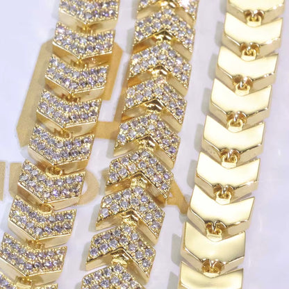 NUOYA Luxury Silver Plated Arrow Chain Necklace 8MM Micro Pave Cuban Full Iced Out Cubic Zirconia Hip Hop Jewelry
