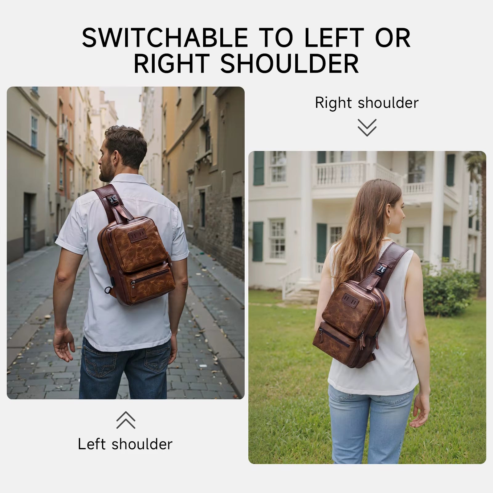 MOYYI Wholesale Brown Vintage Waist Bag Waterproof PVC Leather Cycling Chest Bags for Men Travel Sling Bags