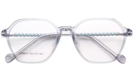 MCROONS Occhiali geometrici trasparenti per bambini - Montatura in nylon con aste a strisce dorate | Ragazzi e Ragazze | Rosa, nero, trasparente, azzurro e ciano