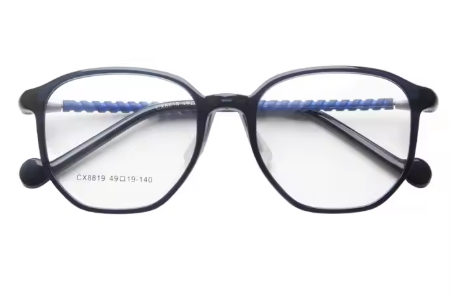 MCROONS Kids Clear Geometric Glasses — Gold Striped Temple Acetate Frames | Boys and Girls | Pink, Black, Clear, Light Blue and Navy