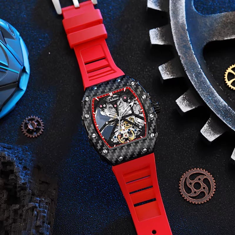 Custom OEM New Design Private Label Carbon Fiber Style Skeleton Fashion Luxury Uhren Men Tourbillon Automatic Mechanical Watch