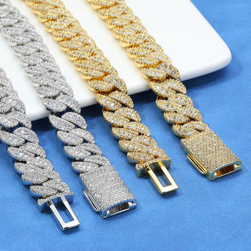 NUOYA 925 Silver Plated VVS Moissanite 14Mm Miami Cuban Link Necklace Iced Out Luxury Hip Hop Fine Jewelry