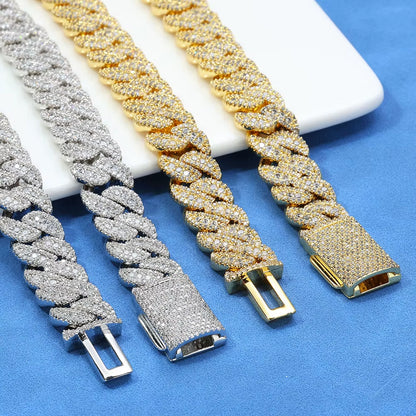 NUOYA 925 Silver Plated VVS Moissanite 14Mm Miami Cuban Link Necklace Iced Out Luxury Hip Hop Fine Jewelry