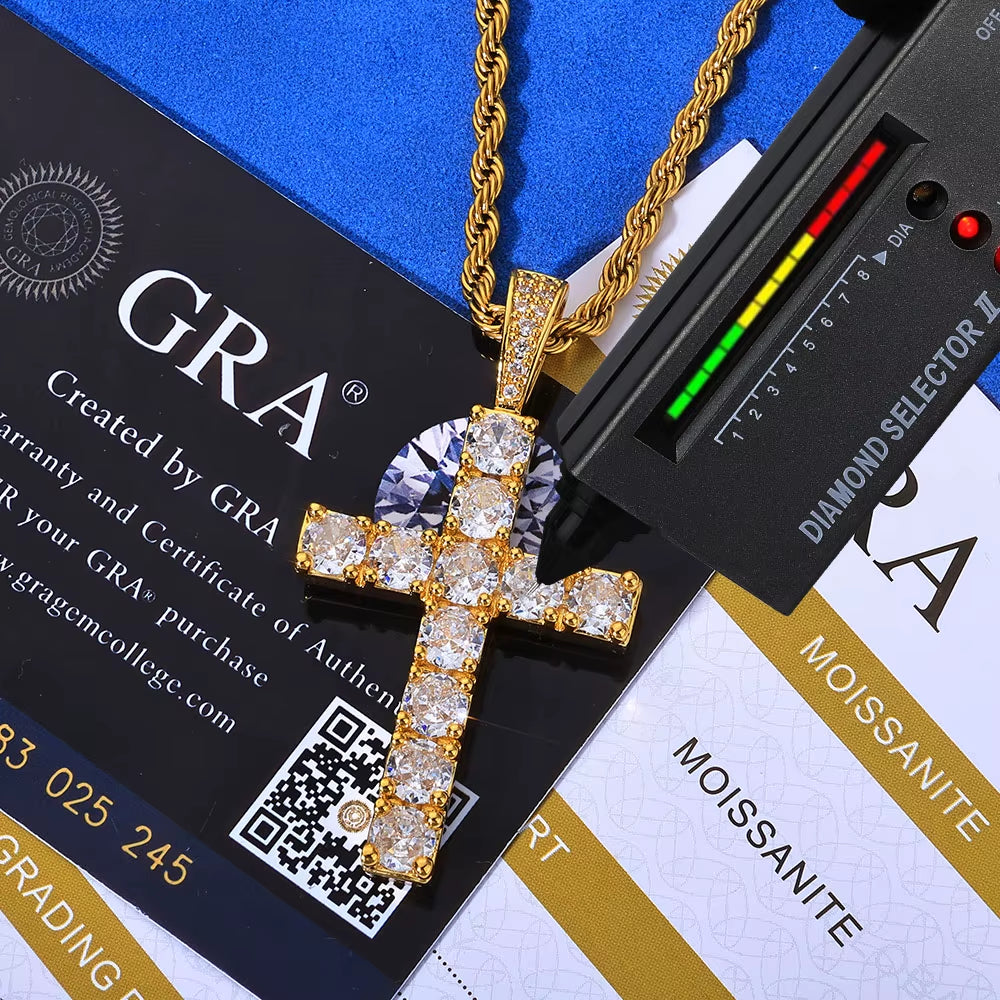 NUOYA Christian Jesus Bling Cross Pendant Necklace 925 Sterling Silver VVS Moissanite Hip Hop Jewelry Gift for Men Women