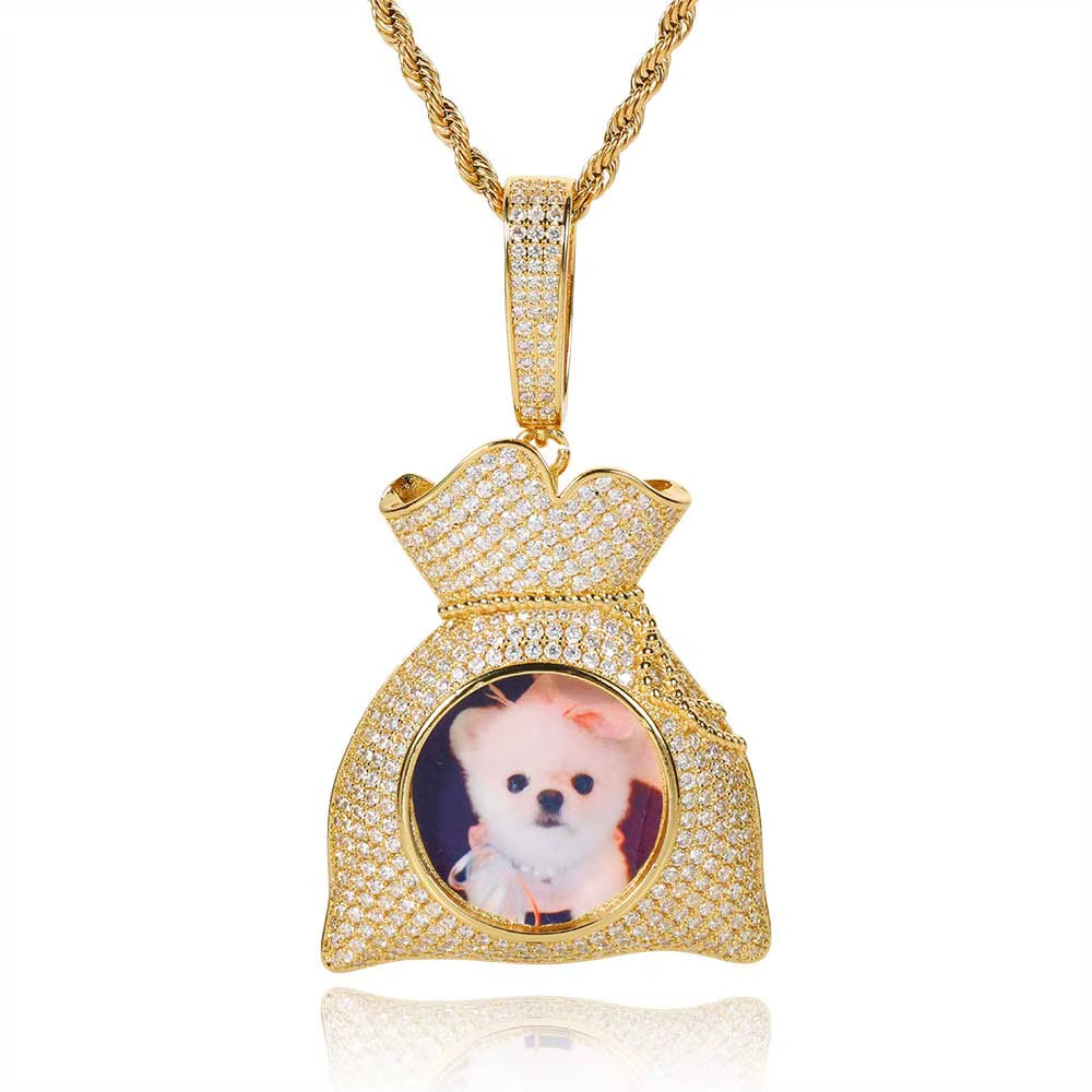 Hip Hop Customized 18K Gold Plated Picture Pendant Creative DIY Silver Men Women'S Purse Modeling Necklace Photo Pendants