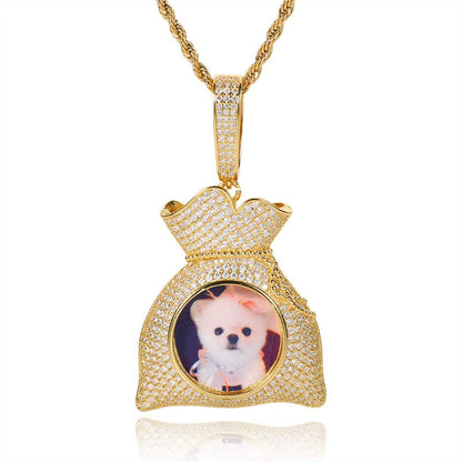 Hip Hop Customized 18K Gold Plated Picture Pendant Creative DIY Silver Men Women'S Purse Modeling Necklace Photo Pendants