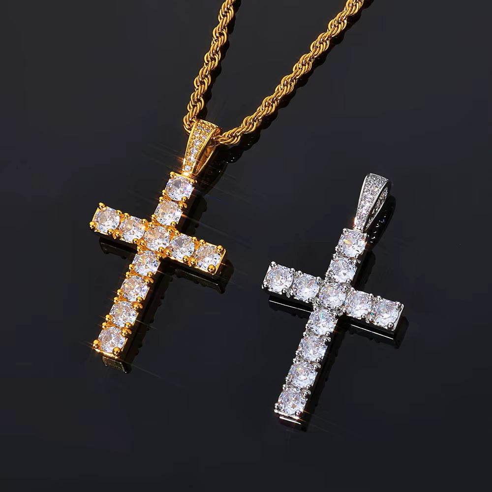NUOYA Christian Jesus Bling Cross Pendant Necklace 925 Sterling Silver VVS Moissanite Hip Hop Jewelry Gift for Men Women