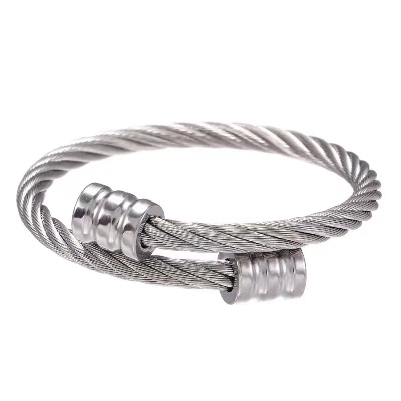 Fashion Twist Cable Wire Cuff Bangle 18K Gold Plated Stainless Steel Women Men Jewelry Adjustable Open Cuff Rope Bracelet