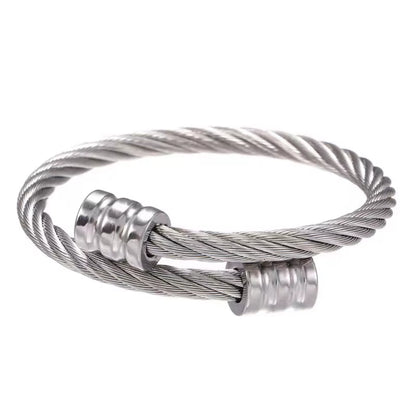 Fashion Twist Cable Wire Cuff Bangle 18K Gold Plated Stainless Steel Women Men Jewelry Adjustable Open Cuff Rope Bracelet