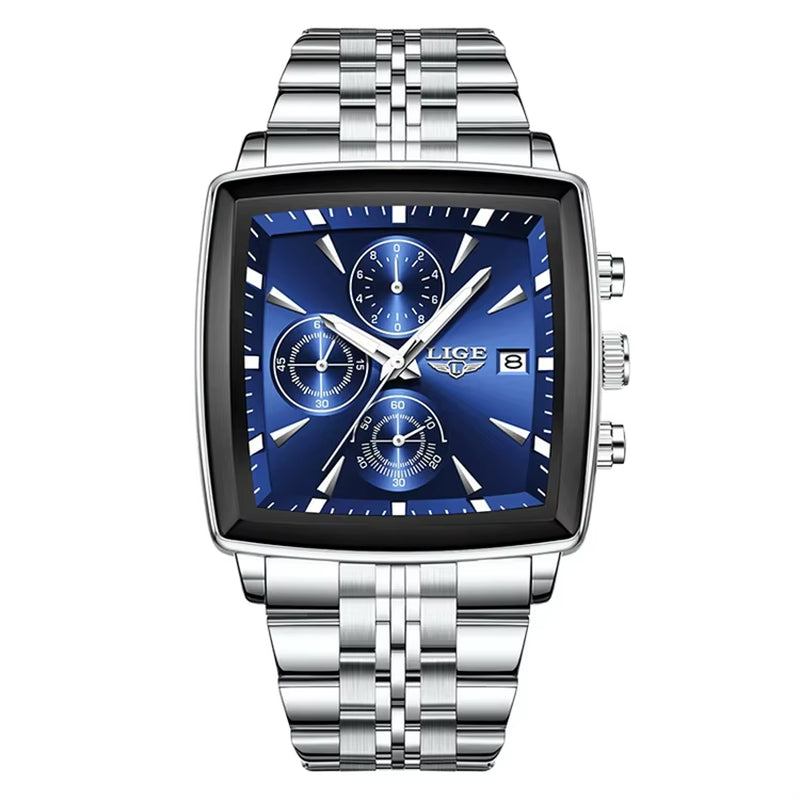 LIGE 89208 2025 Fashion Square Mens Watch Business Watches Men Waterproof Luminous Chronograph Quartz Wristwatches Reloj Hombre