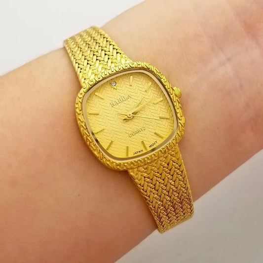 High Quality Brass Band Women Watch Square Small Dial Thin Waterproof Simple Retro Inlaid Diamonds